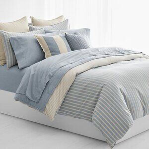 $420 Ralph Lauren Polo Graydon Bold Stripe Chambray Blue King Cotton Duvet Cover